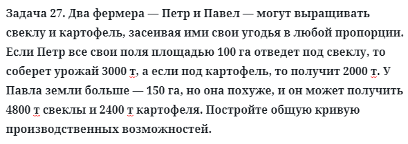 Задача 27. Два фермера — Петр и Павел — могут выращивать свеклу
