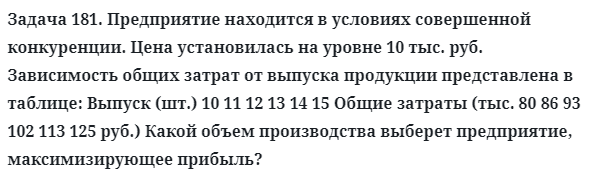 Задача 181. Предприятие находится в условиях совершенной 
