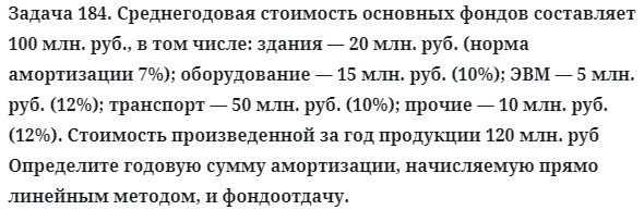 Задача 184. Среднегодовая стоимость основных фондов составляет 
