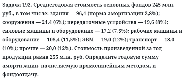 Задача 192. Среднегодовая стоимость основных фондов
