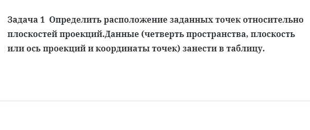 Задача 1  Определить расположение заданных точек относительно плоскостей 