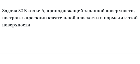  Задача 82 В точке А, принадлежащей заданной поверхности, построить проекции 