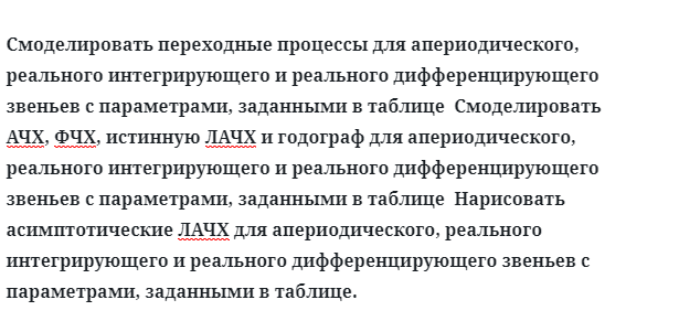 Задача 1 Смоделировать переходные процессы для апериодического реального