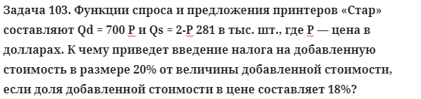 Задача 103. Функции спроса и предложения принтеров «Стар»
