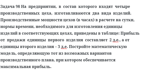 Задача 98 На  предприятии,  в  состав  которого  входят  четыре  производственных  цеха