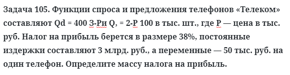 Задача 105. Функции спроса и предложения телефонов «Телеком»
