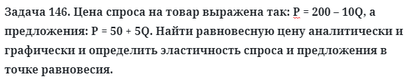 Задача 146. Цена спроса на товар выражена так: Р = 200 – 10Q
