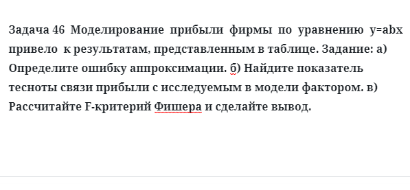 Задача 46  Моделирование  прибыли  фирмы  по  уравнению  у=abx  привело  к результатам