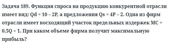 Задача 189. Функция спроса на продукцию конкурентной отрасли
