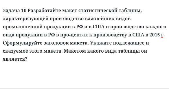 Задача 10 Разработайте макет статистической таблицы, характеризующей производство