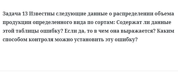 Задача 13 Известны следующие данные о распределении объема продукции определенного 