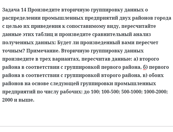 Задача 14 Произведите вторичную группировку данных о распределении промышленных 