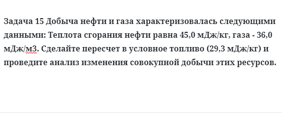 Задача 15 Добыча нефти и газа характеризовалась следующими данными