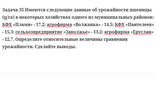 Задача 35 Имеются следующие данные об урожайности пшеницы