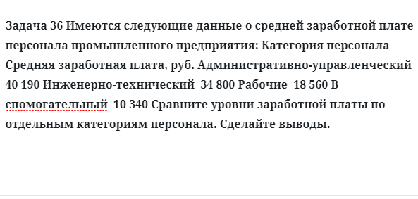 Задача 36 Имеются следующие данные о средней заработной плате персонала 