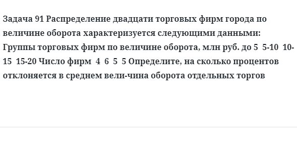 Задача 91 Распределение двадцати торговых фирм города по величине оборота 