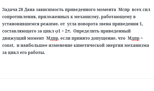 Задача 28 Дана зависимость приведенного момента Mспр всех сил сопротивления,