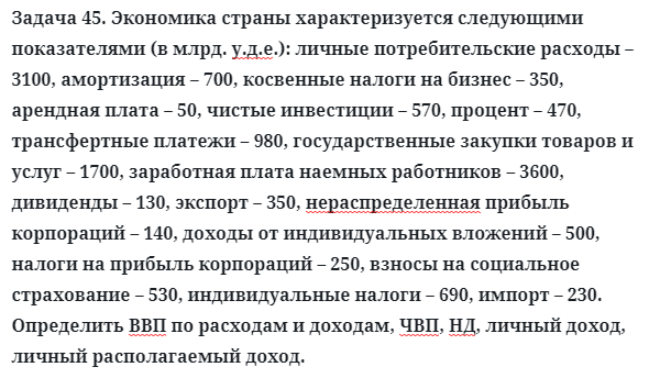 Задача 45. Экономика страны характеризуется следующими
