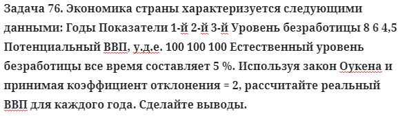 Задача 76. Экономика страны характеризуется следующими 
