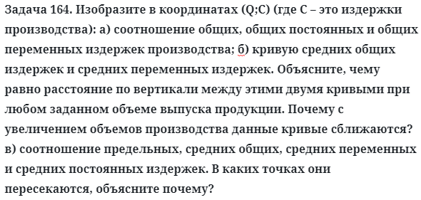 Задача 164. Изобразите в координатах (Q;C) (где С – это издержки
