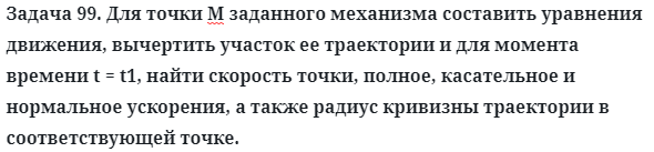 Задача 99. Для точки М заданного механизма составить уравнения
