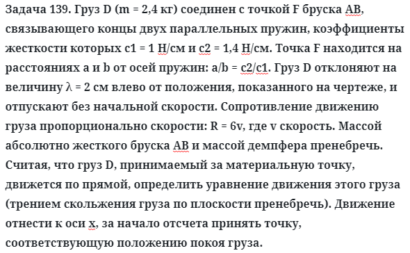 Задача 139. Груз D (m = 2,4 кг) соединен с точкой F бруска АВ
