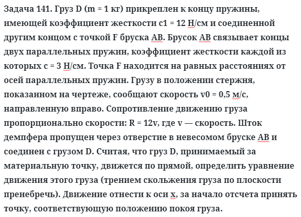 Задача 141. Груз D (m = 1 кг) прикреплен к концу пружины, имеющей 
