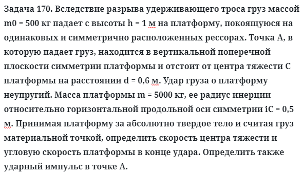 Задача 170. Вследствие разрыва удерживающего троса груз массой
