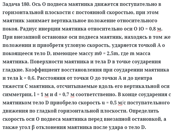 Задача 180. Ось О подвеса маятника движется поступательно в
