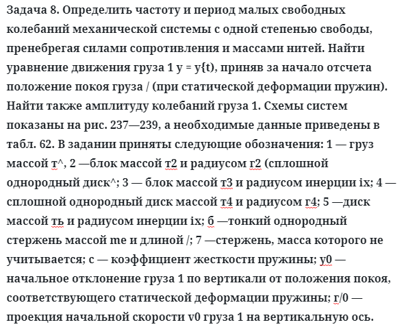 Задача 8. Определить частоту и период малых свободных колебаний
