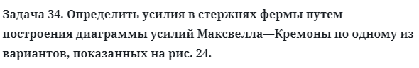 Задача 34. Определить усилия в стержнях фермы путем построения
