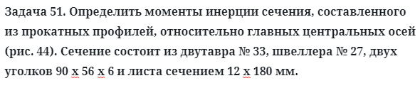 Задача 51. Определить моменты инерции сечения, составленного
