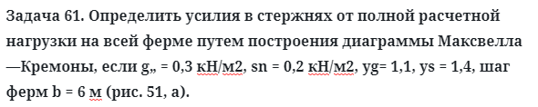 Задача 61. Определить усилия в стержнях от полной расчетной
