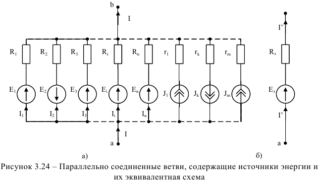 Эквивалентные преобразования участков цепи с источниками энергии