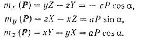 Формулы для вычисления моментов силы относительно координатных осей