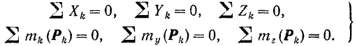 Аналитические условия равновесия произвольной пространственной системы сил