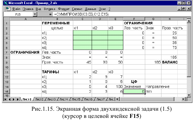 Линейное программирование в Excel задачи с решением