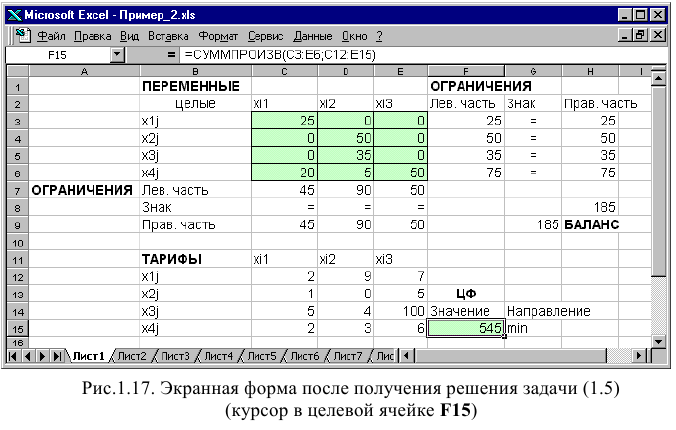 Линейное программирование в Excel задачи с решением