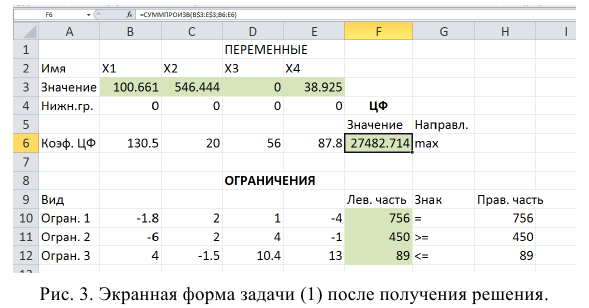 Линейное программирование в Excel задачи с решением