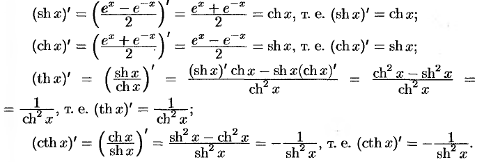 Гиперболические функции и их производные