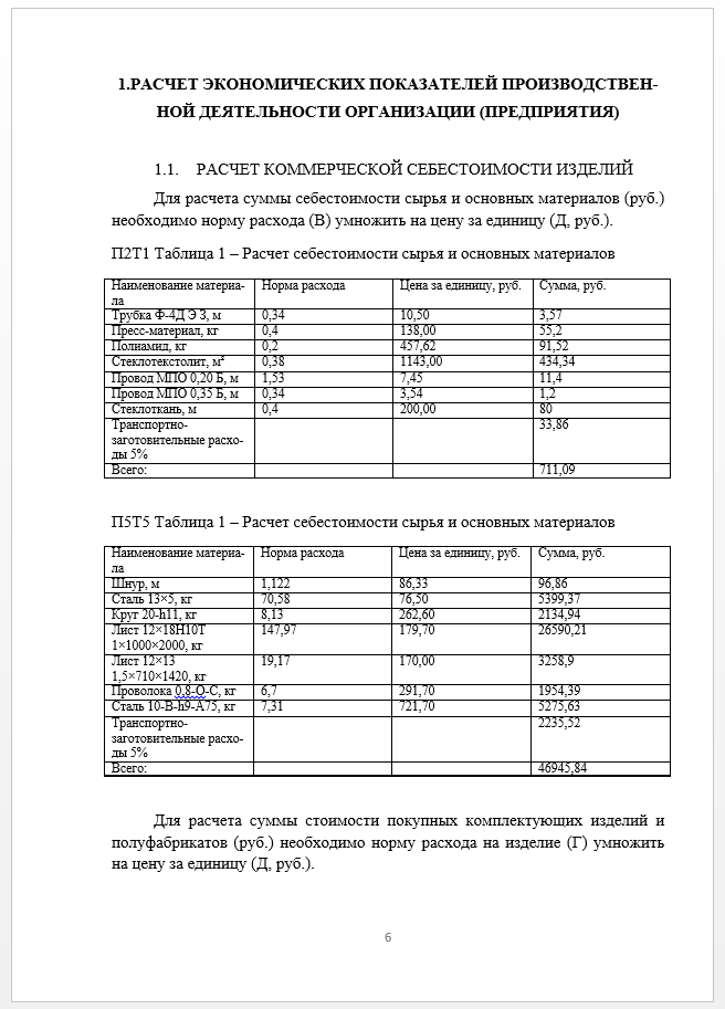 Пример таблицы в курсовой работе