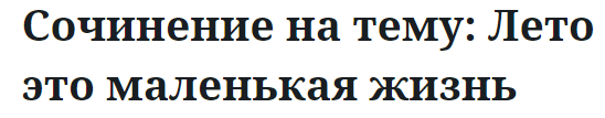 Сочинение на тему: Лето это маленькая жизнь