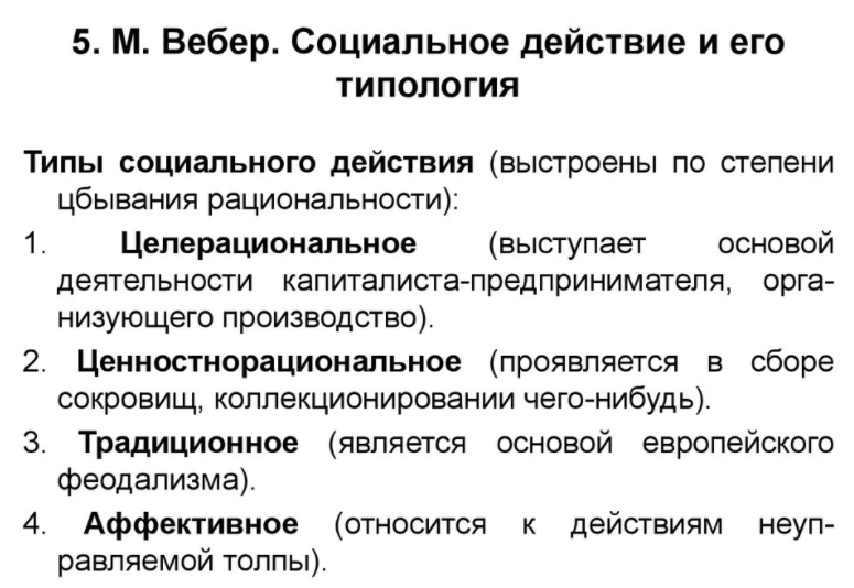 М. Вебер: концепция социального действия и его типов