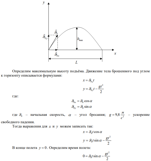 Тело брошено под углом 0   45 к горизонту со скоростью с м 0 15 . Используя закон сохранения энергии, определите скорость тела в высшей точке его траектории. 