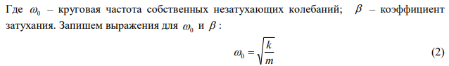 Найти частоту колебаний груза массой 0,2 кг, подвешенного к пружине и помещённого в масло, если коэффициент трения в масле 0,5 кг/с, а коэффициент упругости пружины 50 Н/м. 