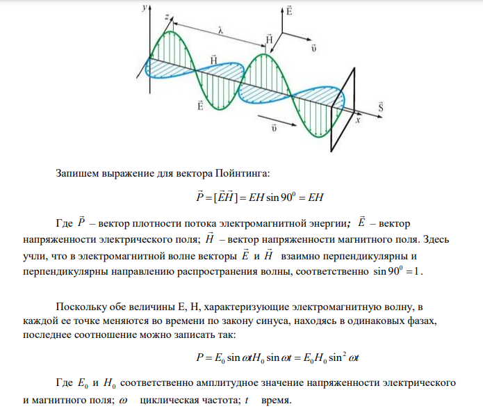 В среде = 4 = 1 распространяется плоская электромагнитная волна. Амплитуда напряженности электрического поля волны 100 В/м. Определить энергию, переносимую волной через площадку 1 см2 за время 10мин. Считать t>>T, где T– период волны. 