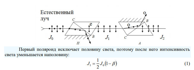 Чему равен угол между главными плоскостями поляризатора и анализатора, если интенсивность естественного света, прошедшего через поляризатор и анализатор, уменьшается в k раз? 