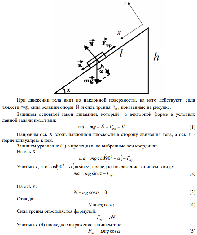 С вершины клина, длина которого 2 м и высота 1 м, начинает скользить небольшое тело. Коэффициент трения между телом и клином 0,15. Определите скорость тела у основания клина 