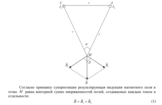 Определить   в точке М, если I1=I2.