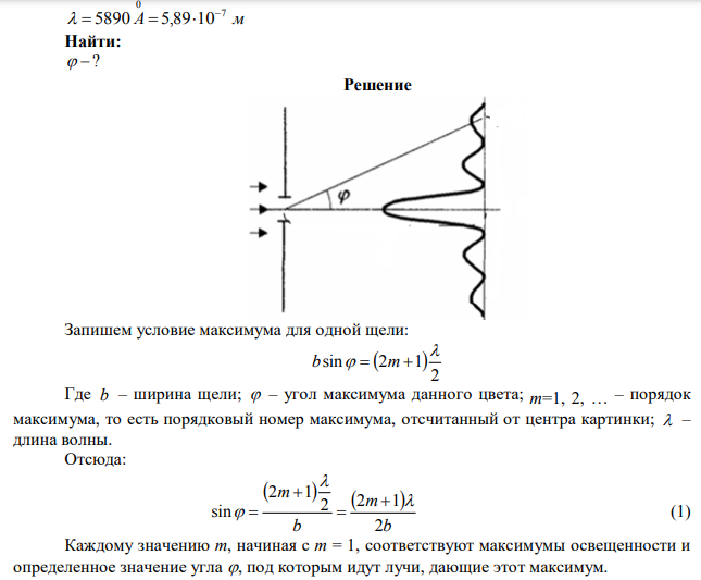 На щель шириной 2 мкм падает перпендикулярно монохроматический свет с длиной волны 5890 ангстрем.  